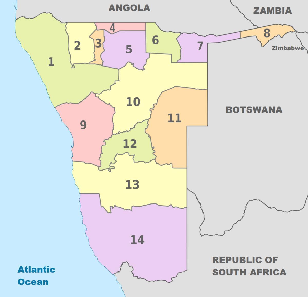نقشه سیاسی نامیبیا