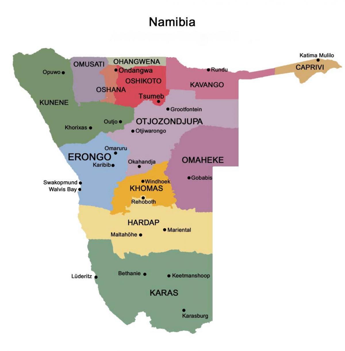 نقشه نامیبیا با مناطق
