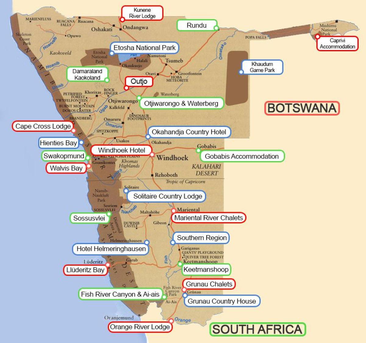 سایت های کمپینگ نامیبیا نقشه